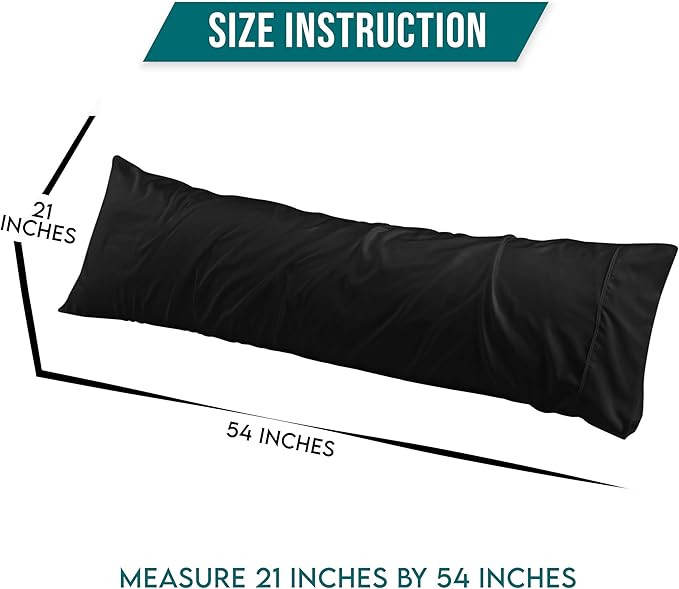 Utopia Bedding Body Pillow Cases - 2 Pack - Envelope Closure - Soft Brushed Microfiber Fabric - Shrinkage and Fade Resistant Pillow Covers 21 X 54 Inches (Body, Black)