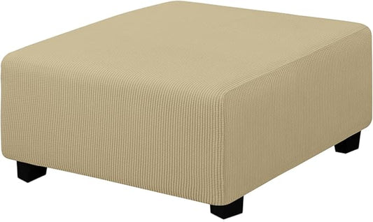 Easy-Going Stretch Square Ottoman Cover 40x40x15 inch Folding Storage Stool Furniture Protector Soft Rectangle slipcover with Elastic Bottom Beige