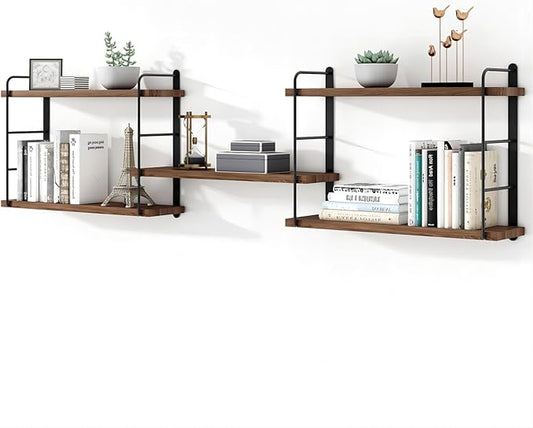 Wall Mounted Floating Shelves, Wall Shelves, Rustic Wall Decor Wood Shelves for Bedroom, Living Room, Bathroom and Kitchen Storage, Easy Installation (5, Brown)