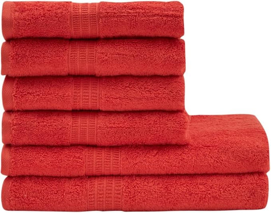 HOMELOVER 6 Piece Towel Set - 100% Organic Cotton 2 Bath Towels & 4 Hand Towels - 500 GSM, Hotel & Spa Quality, Soft, Quick Dry, Highly Absorbent Bathroom Essentials (Coral Orange)