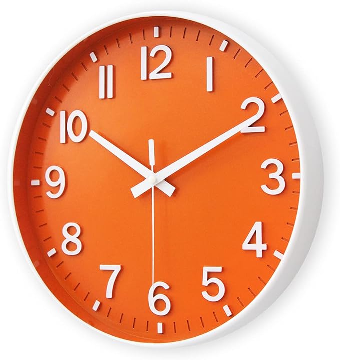 HZDHCLH Wall Clocks Battery Operated,12 inch Silent Non Ticking Modern Wall Clock for Living Room Bedroom Kitchen Office Classroom Decor (Orange & White)