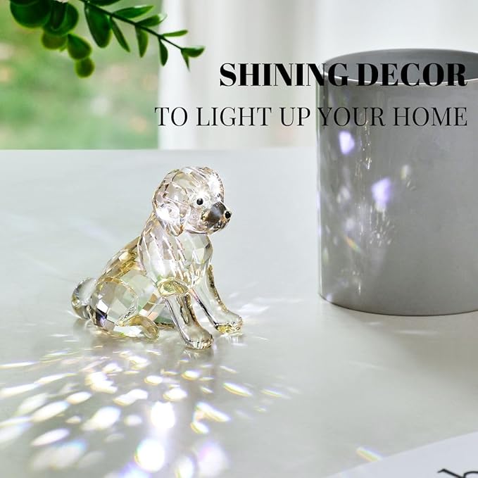 Crystal Dog Figurine Faceted Glass Puppy Statue Gold Labrador Ornament Animal Collectible Sculpture Handscraft Paperweight Home Decor