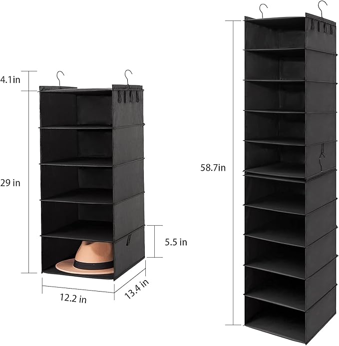 Hat Rack for Closet Hanging Organizer Fedora, 2 Pack 10 Shelves Organization, Cap Storage Cowboy Wide Brim Sunhat XL Holder Easy to Install (Black)