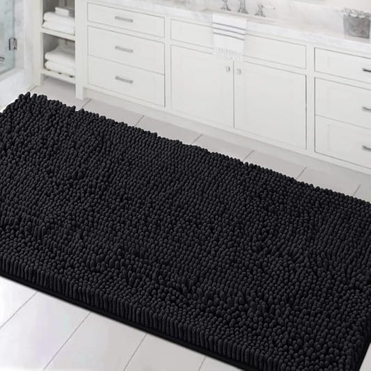 H.VERSAILTEX Bathroom Rugs Bath Mats Non Slip Luxury Chenille Bathroom Runner Rug 24x47 Extra Soft and Absorbent Shaggy Rugs Dry Fast Plush Area Carpet Mats for Bath Room, Tub - Black