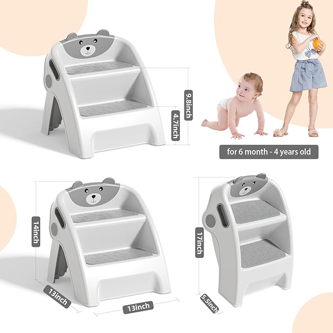 Folding Kids Step Stool for Bathroom and Potty Training,2.9lbs,Anti-Slip, Anti-Tip A-Frame Design with 10-Second Setup-Potty 2 Step Stool for Toddlers,CPC Certified for Safety and Easy Hand Washing