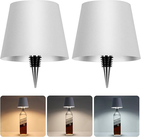 LED Wine Bottle Light 2pcs, Rechargeable Wireless Lamp Shade for Whiskey Liquor, Ambient Light With 3 Color Options for Desk Table Bar Decor, White
