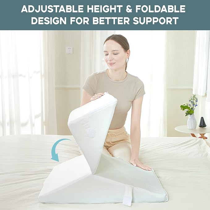 Bed Wedge Pillow, Adjustable 9 &12 Inch Foldable Bed Wedge Pillow for Sleeping, Memory Foam Triangle Pillow Wedge System for Legs and Back Support Pillow