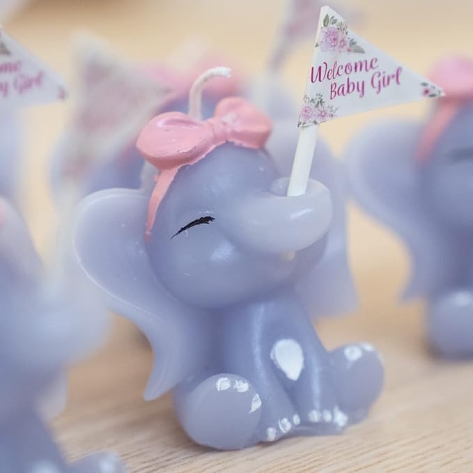 Sweet Baby Co. Girl Baby Shower Favors for Girls Pink Elephant Candle Pack of 6 for Guest Guests Small Party Favor Mini Souvenirs Giveaways Decoration Princess Candy Theme