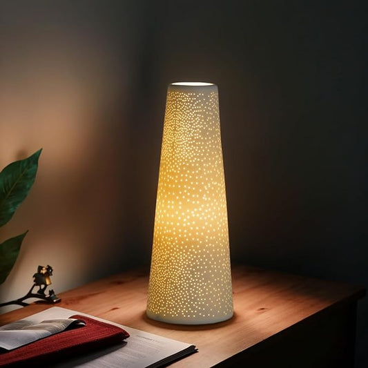 RONDURE 10.2" Modern Table Lamp, Modern Bedside Lamps for Bedroom, Living Room and Nightstand, White Translucent Ceramic Shade, Warm Ambient Lighting, Home Decor