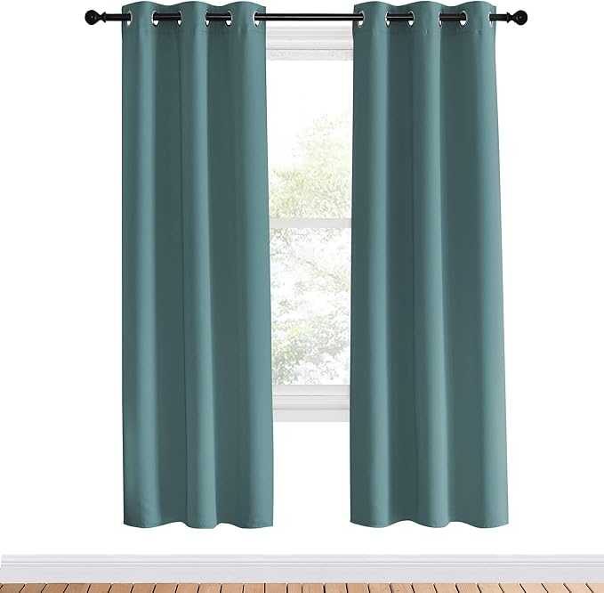 NICETOWN Modern Blackout Curtains Noise Reducing for Bedroom, Greyish Blue, 2 Panels, W34 x L70 -Inch, Thermal Insulated and Privacy Room Darkening Drape Panels for Boy's Guest Room Door Window