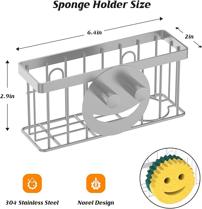 Sponge Holder Smiley Face,Sink Caddy,Sink Organizer Sponge Holder with 2 PCS Suction Cups/1 PCS Adhesive Strips, Designed for Sponge, Soap, Dish brush, Scrubber-Gary