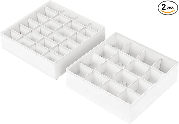 Joyoldelf Sock Drawer Organizer Divider 2 Packs Underwear Organizer, 24 Cell + 16 Cell Closet Organizers and Storage Sock Holders Organizers for Storing Socks, Handkerchiefs, Ties, Belts (White)