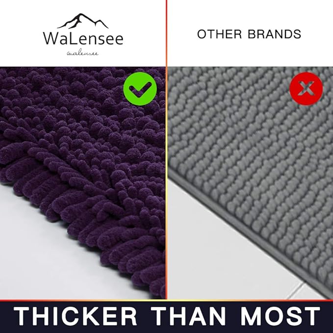 Walensee Bathroom Contour Rug Non Slip Toilet U Shaped Bath Mat (20x24, Dark Purple) Water Absorbent Super Soft Shaggy Chenille Machine Washable Dry Extra Thick Perfect Absorbant Best Plush Carpet