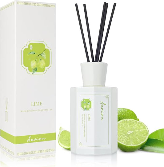 Reed Diffuser Set, Lime Scented Oil Diffuser, 6.76 fl oz (200 ml) Home Fragrance Diffuser with Reed Sticks, Air Fresheners for Home, Bathroom Shelf Decor