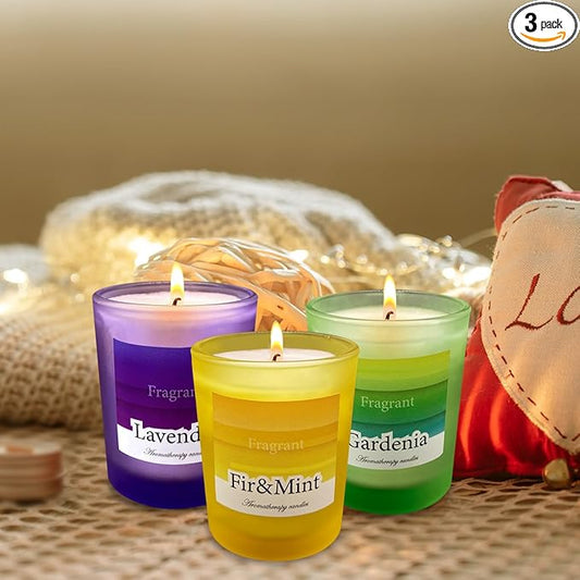 3 Pack Candles for Home Scented Frosted Glass Jar Scented Candles Set Aromatherapy Soy Candles Gifts for Anniversaries & Festivals