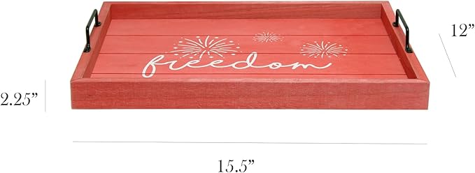 Elegant Designs Decorative Wood Serving Tray w/Handles, 15.50" x 12", Red Wash Freedom (HG2000-RFR)