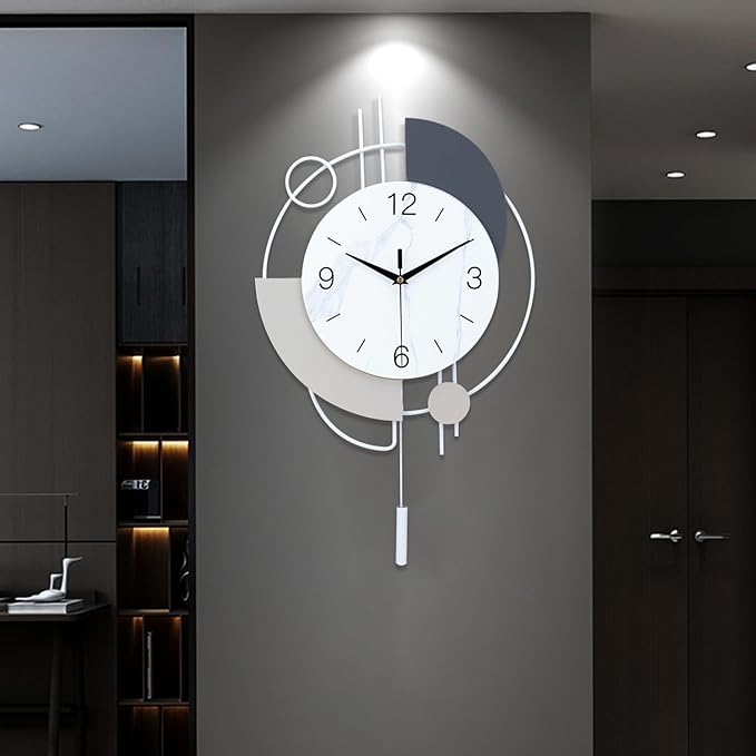 Decorative Silent Quartz Wall Clock with Pendulum, Battery Operated, Large for Living Room, Kitchen, Home, Bathroom, Bedroom - 13x21.65in
