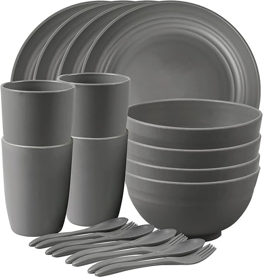 Shopwithgreen Wheat Straw Dinnerware Sets for 4, 20 PCS Unbreakable Plates and Bowls Sets, Reusable Dinner Dishes Set, Bowls, Cups, Plates for Camping, Kitchen, RV, Dorm, Dishwasher Microwave Safe