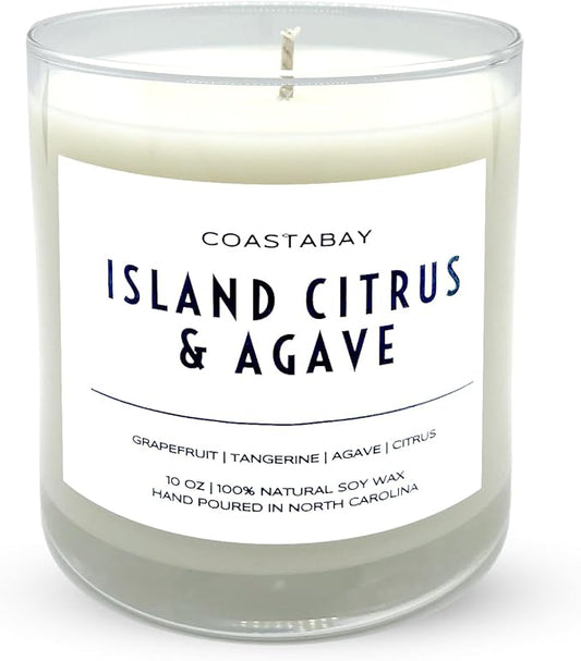 Island Citrus & Agave Soy Candle | Luxury Tropical Citrus Scent, Long Lasting Natural Soy Wax, Hand Poured Aromatherapy Candle - 10oz