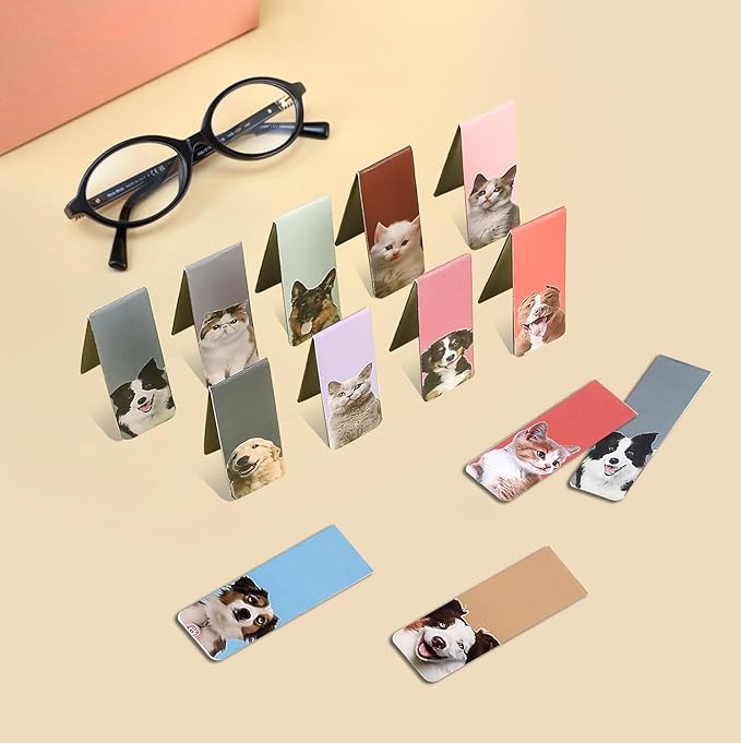 30 Magnetic Bookmarks, Cute Dogs Cats Page Markers Magnetic, Puppy Pets Animals Magnetics Page Clips Mark for Students Teachers Home Office Study Reading Mark