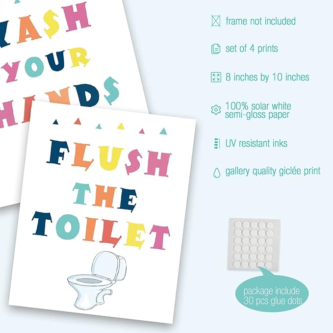 InSimSea Wall Art Prints Poster Funny Bathroom Signs Prints, Bathroom Quotes and Sayings Art Pictures Artwork, Kids Aesthetic Room Wall Decor, set of 4, 8x10 inch, Unframed