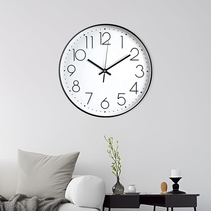 Wall Clock Silent & Non Ticking Modern Quartz Battery Operated Digital Quiet Sweep Office/Home/School/Kitchen Decor Clocks 9 Inch Frame