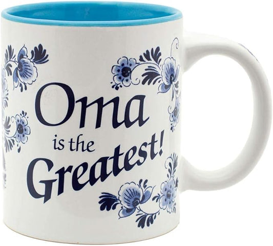 Essence of Europe Gifts E.H.G 12 oz. Ceramic Coffee Mug, Oma is the Greatest Design - Blue Ceramic Mug