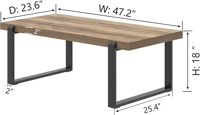 FOLUBAN Rustic Coffee Table, Modern Wood and Metal Industrial Center Table for Living Room, 47 Inch Oak