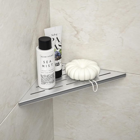 Corner Shower Shelf 10" Brushed 304 Stainless Steel Slot Design Recessed Corner Shelf Bathroom Shelf Rack for Tiled Wall