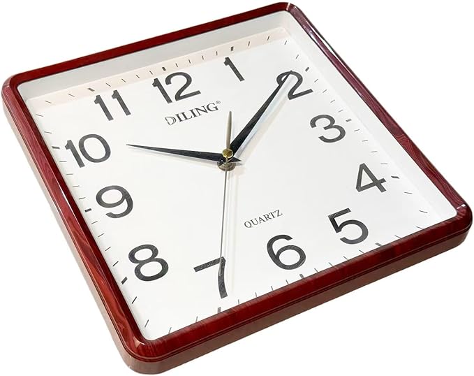 Square Wall Clock 10 Inch Silent Non Ticking Quality Quartz Analog Battery Operated Office Living Room Bedroom Kitchen or Study Decor (Red)