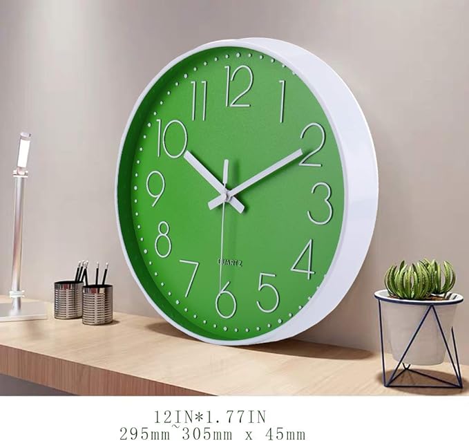 jomparis Modern Office Green Decor Wall Clock 12" Silent & Non-Ticking Battery Operated Quartz Round Clock