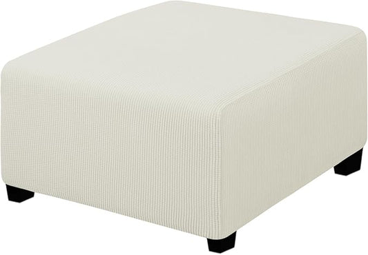 Easy-Going Stretch Square Ottoman Cover Folding Storage Stool Furniture Protector Soft Slipcover with Elastic Bottom (30x30x15inch, Cream)