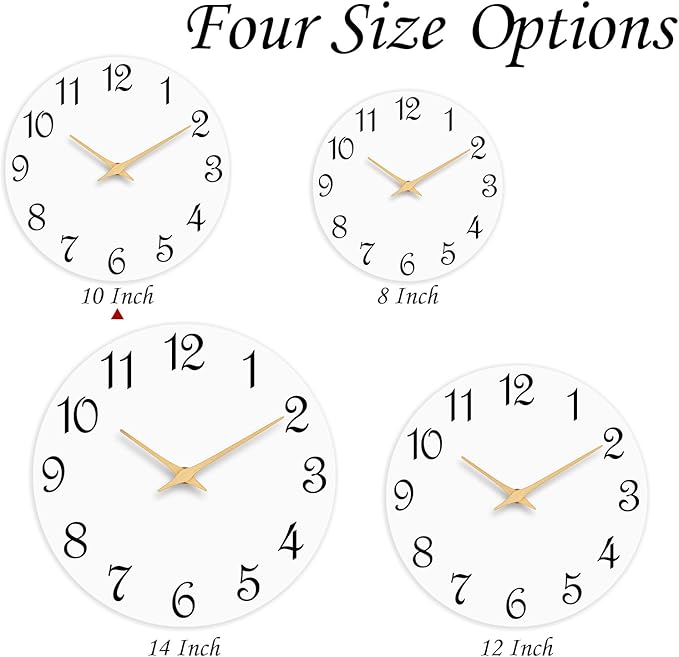 Wall Clock, 10 Inch Modern Wall Clocks Battery Operated, Silent Non Ticking Clock Decorative for Kitchen, Living Room, Bathroom, Office, Bedroom(White)