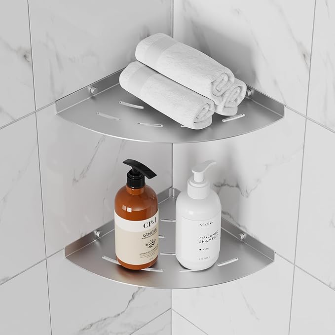2 Pack Corner Shower Shelves 304 Stainless Steel Brushed Nickel Bathroom Corner Shower Shelf 8 in Drilling Installation