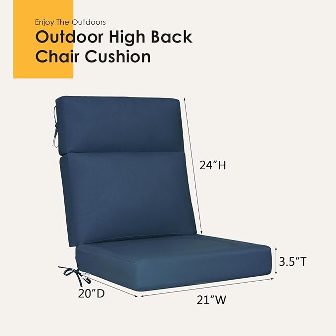 Sunbrella Outdoor High Back Chair Cushion, 2 Pack 44x21 inches Patio Chair Cushions Water Repellent Rocking Cushions Indoor Furniture Seat Pad, Specrtum Indigo