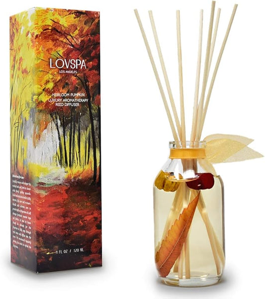 LOVSPA Heirloom Pumpkin Reed Diffuser Set - Fall Scent Reed Diffusers for Home - Non-Toxic Oil Reed Diffuser - Made in The USA