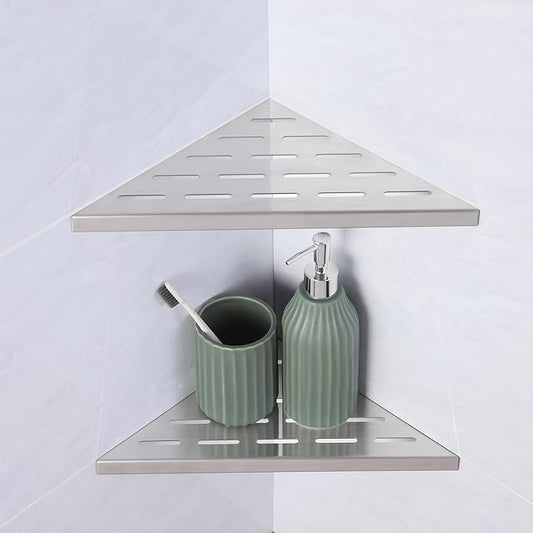 10" Corner Shower Shelf, 2-Pack Bathroom Shelves for Tile Walls, SUS304 Stainless Steel Recessed Shower Shelf, Grout in Corner Organizer Shelves, Brushed Silver