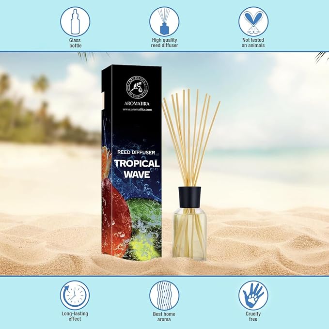 Reed Diffuser Tropical Wave 3.4 Fl Oz (100ml) - Room Diffuser with Exotic and Fresh Scent - Fragrance Diffuser with Rattan Sticks - Room Freshener - Scented Diffusers - Home Fragrance
