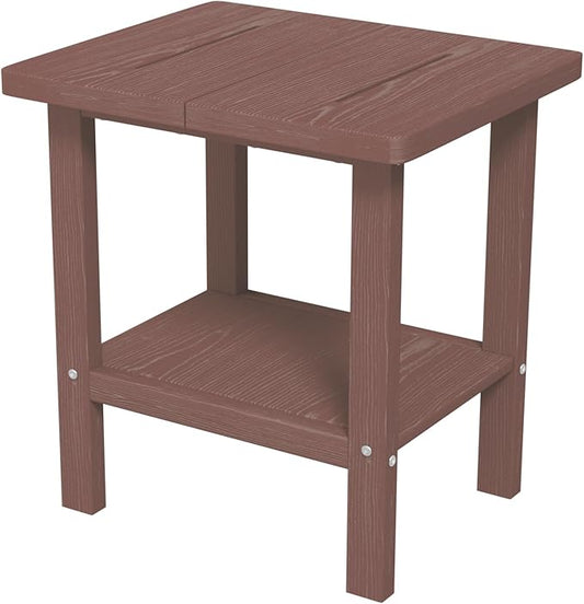 2-Tier Adirondack Square Outdoor Side Table, Pool Composite Patio Table, Weather Resistant End Table for Patio, Backyard, Pool, Easy Maintenance - Brown