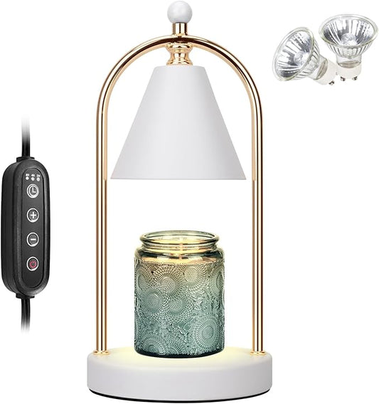 Soilsiu Candle Warmer Lamp With Timer, Electric White Light for Bedroom, Dimmable Wax Melts Warmer for Jars, Beside Lamp Gifts for Women Home Decor (2 Bulbs Included)