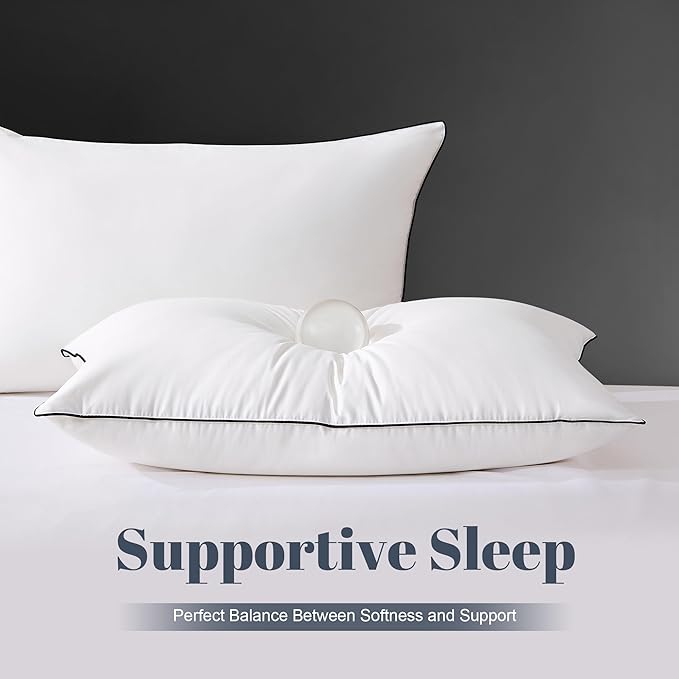 Luxury Goose Down Bed Pillows for Sleeping, 1 Pack White Hotel Soft Feather Down Pillow with Airyfil™ Fillings, Medium Firm for Back, Stomach, Side Sleepers (Queen Size, 20 × 30 in.)