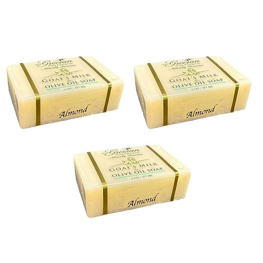 Grecian Goats Milk & Olive Oil Soap Bar 3-pack Almond Scent: Handmade, All-Natural, Soap for Dry & Sensitive Skin, RSPO Sustainable - 6oz Bar