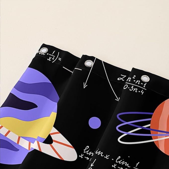 AILONEN Solar System Shower Curtain,Math Galaxy Purple Planet Bath Curtain for Bathroom Decor,Cartoon Planet Polyester Waterproof with 12 Plastic Hooks 48" W*72" H