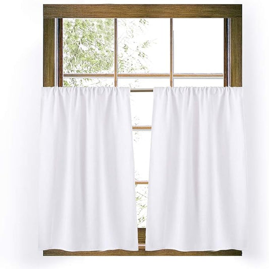 Valea Home Burlap Tier Rod Pocket Curtains - Rustic Tan, Set of 2, Perfect for Short Windows, 36 Inch Linen Cafe Style