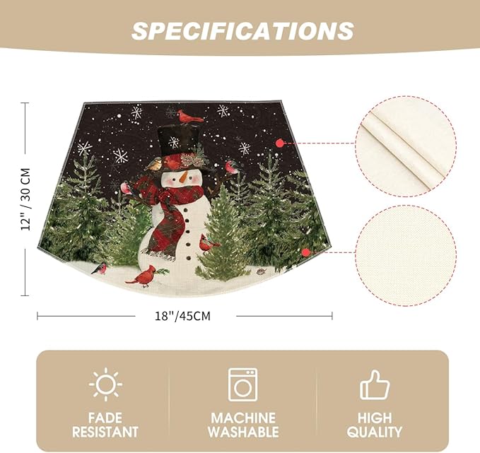 Artoid Mode Black Christmas Snowman Wedge Placemats for Round Table Set of 4, Winter Seasonal Kitchen Dining Table Decoration for Indoor Party Home
