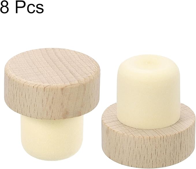 uxcell 8Pcs T-shaped Stoppers, 0.91inch Dia Cork Wine Stopper Reusable Wine Bottle Corks Sealing Plug for Wine Beer Beverage Bottle Crafts, Wood Color