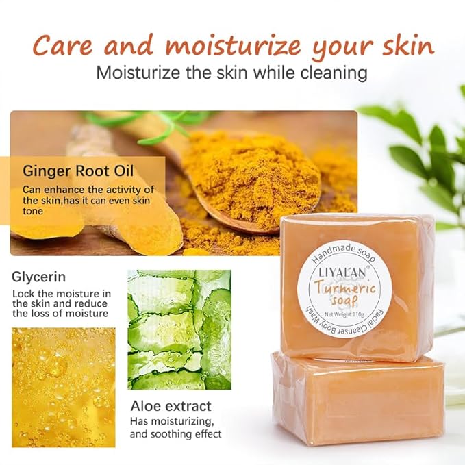 LIYALAN Turmeric Soap Bar for Face Body Smooth Skin,Deep Cleansing, Natural Vegan Handmade Soap Sensitive Skin Formula