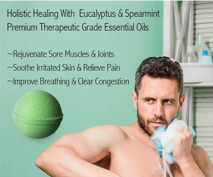 Bath Bomb Gift Sets for Men. 18 Therapeutic Spearmint Eucalyptus Bath Bombs for Sore Muscles. Best Mens Bath Bomb Gift Box for Him & Her