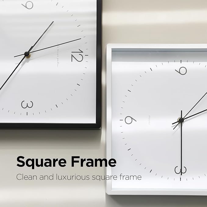 mooas Modern Frame Wall Clock White,12" Non-Ticking Sweep Movement Decorative Battery Operated White Wall Clock for Home Living Room Kitchen Bedroom Office School Cafe