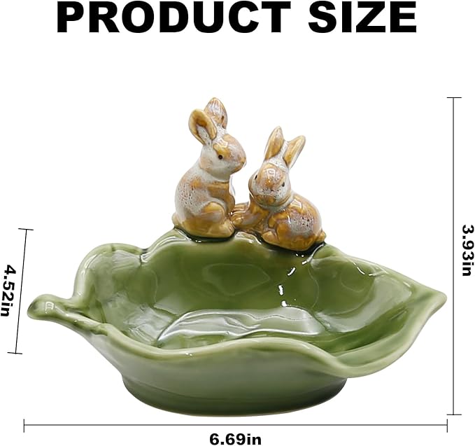 Rabbit Ceramic Soap Dish, Decorative Bunny Soap Plate, Key Bowl Jewelry Dish, Green